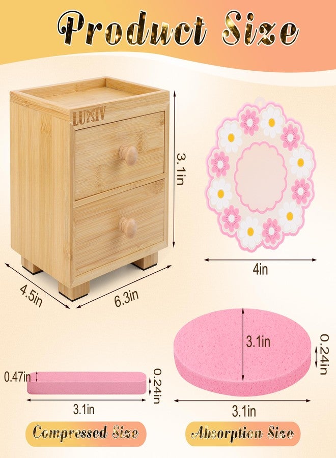 لوكسيف مجموعة لوكسيف من 120 قطعة من إسفنج الوجه المضغوط مع علبة تخزين من الخيزران، إسفنجة تنظيف الوجه لأخصائيي التجميل، إسفنجة دائرية مضغوطة لإزالة المكياج مع علبة تخزين خشبية ذات طبقتين، حصيرة - Image 2